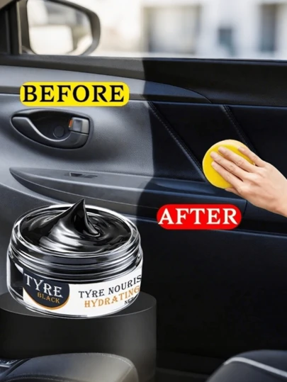 1pc Automotive Leather & Tire Nourishing Moisturizing Cream, Multi-Purpose Interior Restoration Agent, Black Tire Shine & Plastic Leather Care, Anti-Crack Anti-Aging Waterproof, Includes Sponge Applicator Tool, Suitable For Car Doors, Seats, Dashboards, Tires, Leather Furniture, Home Care, Automotive Detailing, Road Trips, Summer Sun Protection, Winter Dryness, Father's Day Gift, Car Enthusiast Gift, Christmas Gift, Essential Car Maintenance Tool