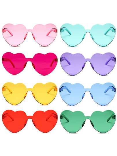 Gafas de fiesta con forma de corazón, sin marco, de colores llamativos, de colores neón, con forma de corazón, gafas retro hippie con forma de corazón, gafas de disfraz retro, colores mágicos, gafas de fiesta, gafas de disfraz retro, set de regalo de gafas transparentes de colores con forma de corazón, decoración navideña, regalo de Navidad, decoración navideña