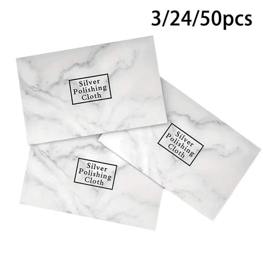 3/24/50片装银灰色珠宝清洁/抛光布，独立包装，抗氧化抛光湿巾（搭配珠宝清洁液效果更佳），适用于戒指、项链、手镯、银器、串珠饰品、珠宝保养，无磨损面料，高品质超细纤维 - 銀色 - 查看 1