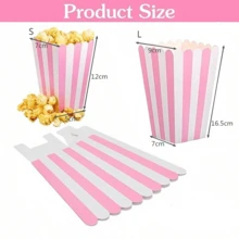 24/12个装条纹爆米花纸盒，可重复使用的电影院爆米花盒，装饰餐具，返校派对用品，生日派对糖果盒，适用于爆米花、薯条、炸鸡和其他零食，食品礼品袋，婚礼烘焙用品，电影院零食容器 - 粉色 - 查看 4