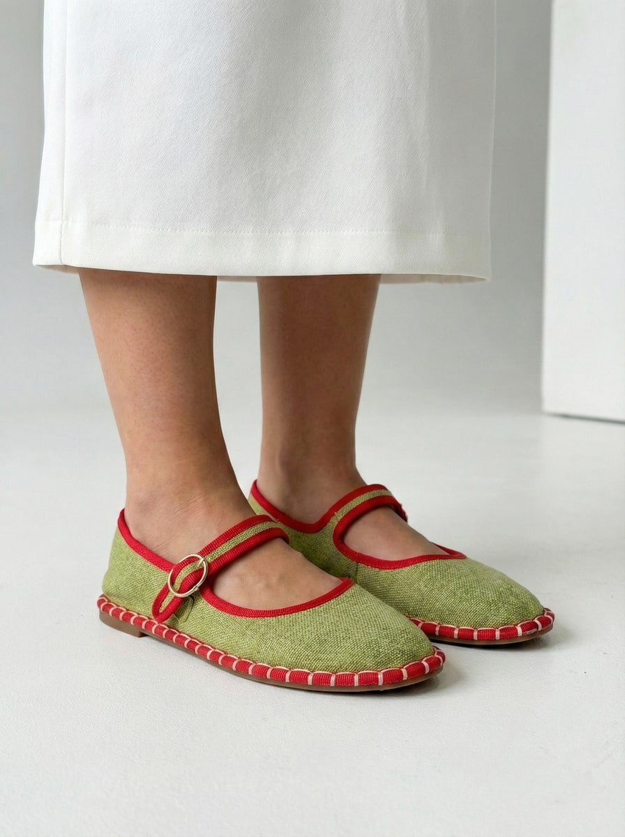 鞋子，玛丽珍鞋，女士威尼斯鞋，舒适，休闲风格。 - 橄欖綠 - 查看 1