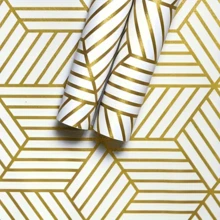1 Roll Self-Adhesive Wallpaper, Gold Geometric Line Pattern, Minimalist Modern, Waterproof Oil-Proof Removable Wallpaper, Suitable For Kitchen Countertop, Cabinet, Wall, Room Decor, Home Decor, Living Room, Bathroom, Home Renovation, Furniture Makeover, DIY Decoration, Durable Wall Covering Material, Easy To Install, Home Upgrade - Gold - View 8