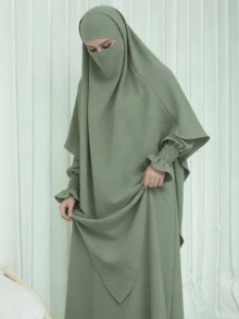2pcs/Set Khimar Hijab + Abaya, Loose & Comfortable Muslim Clothing Set, Suitable For Women's Daily Wear And Prayer, All Season - Multicolor - View 6