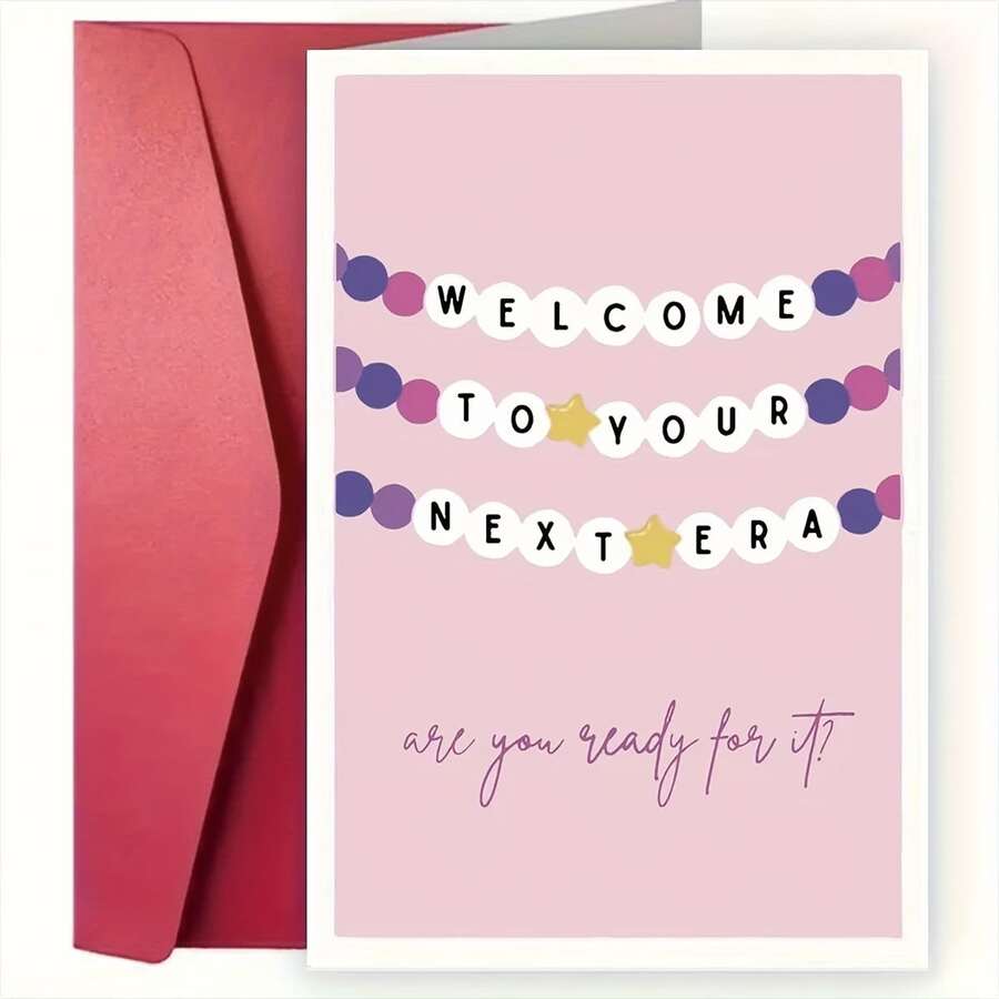 1Pc Pink Taylor Cartoon Graduation Card With Colorful Text - Perfect Birthday Gift For Friends And Family, Unique Small Business Thank You Note, Creative Graduation Keepsake - View 1