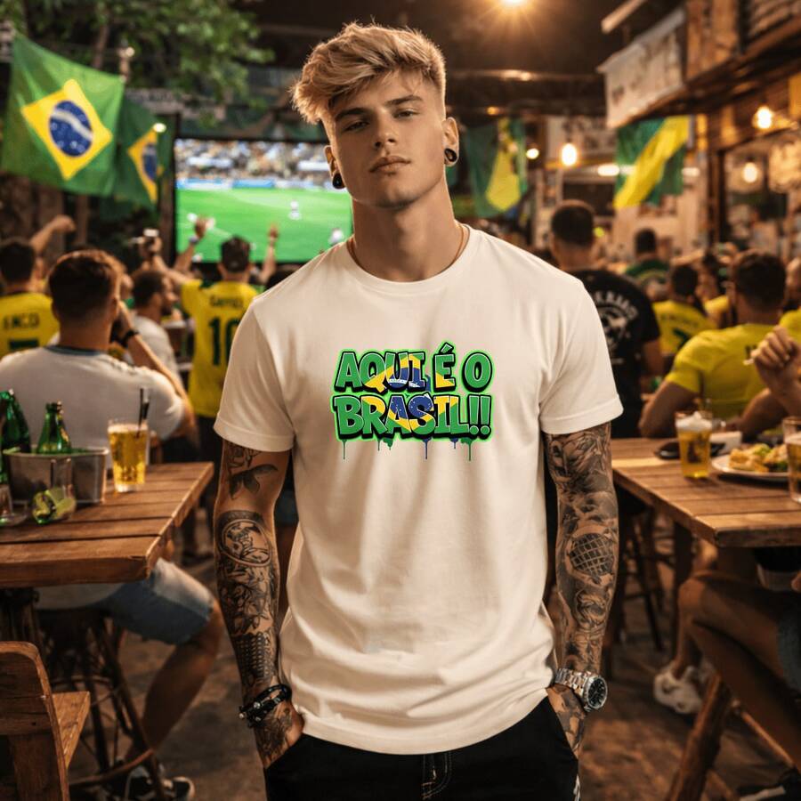 Unisex Printed T-Shirt Brazil World Cup 2026 Here Is Brazil 100% Premium Cotton Streetwear T-Shirt World Cup Oversized Casual Shirt Brazilian Fans Road To The Hexa - 奶油色 - 查看 1