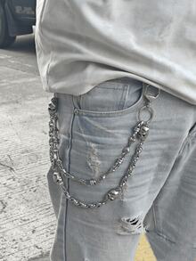 Y2K新款不锈钢骷髅头骨拼接DIY裤链，时尚男女腰间奢华配饰 - 銀色 - 查看 4
