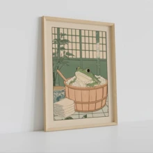 1幅装裱帆布海报 - 复古日式艺术版画，神奇青蛙在木桶中沐浴，配有网纱屏风和帆布画，适合卧室、客厅和浴室装饰 - 室内/室外竖幅墙面装饰礼品，客厅艺术 | 复古帆布画 | 艺术海报，帆布墙画，时尚女孩艺术，励志语录艺术，家居装饰，悬挂式帆布画 - A - 查看 6