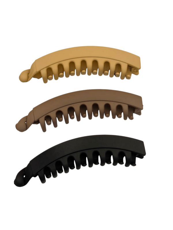 3pcs/Set Spring & Summer Refreshing Banana Clip, Non-Slip Teeth, Brown Minimalist Versatile One-Word Wide Arc Matte Twist Hair Claw Clip, High Ponytail Hair Accessory