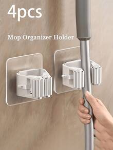 1/3/4/8 piezas Ganchos para trapeador sin taladro, Sujetadores adhesivos fuertes para trapeador, Colgadores de pared para trapeador, Ganchos ahorradores de espacio para baño, Estantes de almacenamiento fijos para escobas, Adecuados para baño, cocina y jardín - Gris - Ver 8