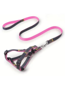 Bộ dây đeo và dây dắt chó bằng vải denim - Có thể điều chỉnh, vừa vặn thoải mái cho chó nhỏ đến lớn - Chất liệu polyester bền, dây dắt, họa tiết gấu bông. - Nhiều màu - Xem 6