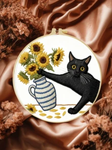 20x20厘米/7.9x7.9英寸刺绣套装,猫/刺猬/熊图案,成人DIY手工刺绣套装,包含绣布、说明书、绣绷和绣线,是馈赠亲友的佳品,也是家居和办公室的手工装饰品。 - A - 查看 11