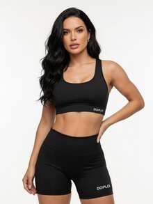 Kit Of 2: Top And Shorts Set, High-Waisted Shaping Gym Fashion For Women - 黑色/黑色 - 查看 3
