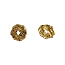 Title: 1 Pair 18K Gold Plated Vintage Stud Earrings For Women, Joined Double Heart & Knotted Circle & Ribbed Texture Studs, Hypoallergenic Tarnish-Free Jewelry/Vintage, Earrings For Women, Earrings, Gold Earrings Women - Gold Ear Stud - View 10