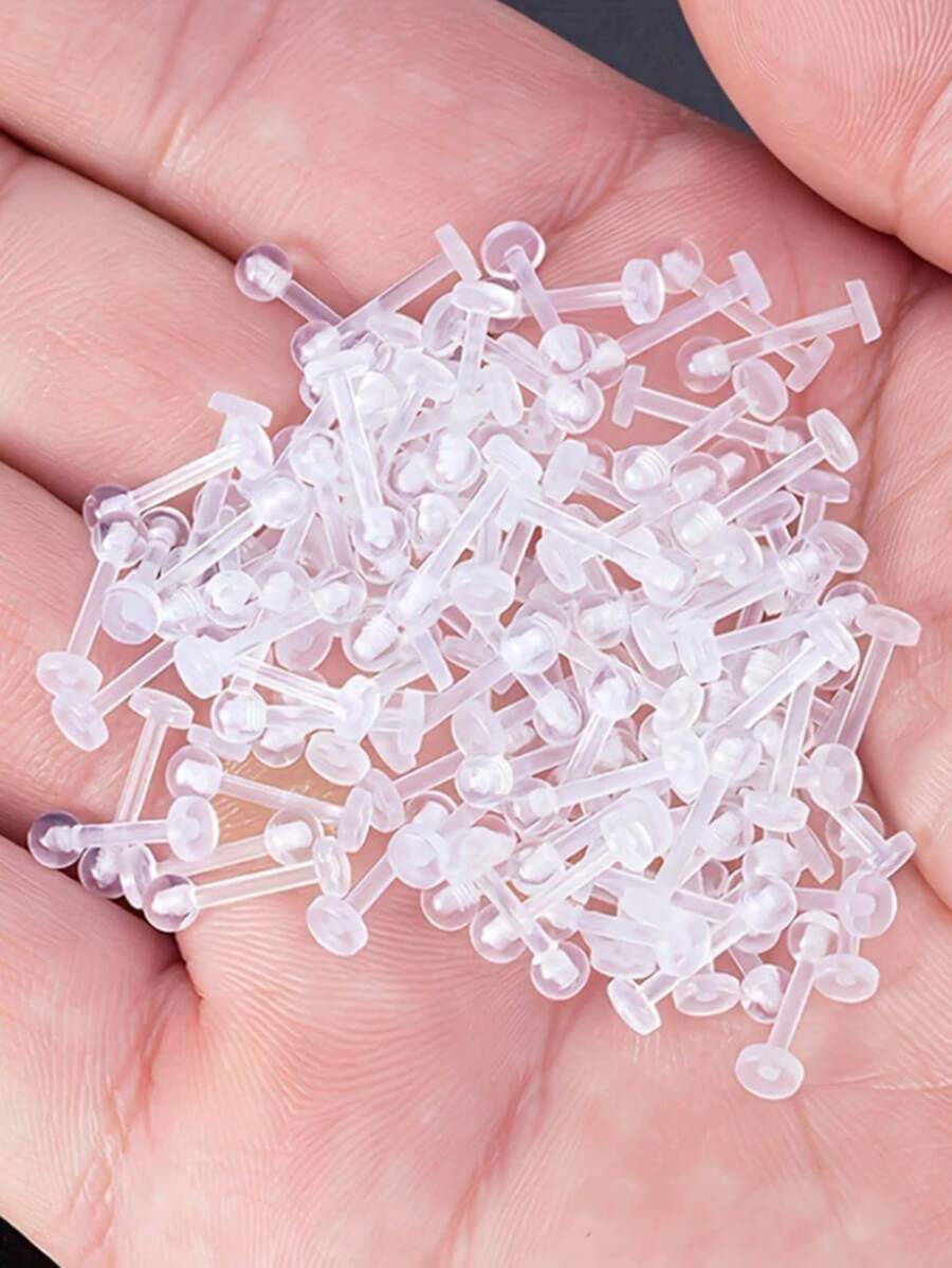 10-50 chiếc khuyên môi bằng acrylic trong suốt, kiểu dáng đơn giản, dạng thanh mềm dẻo, kích thước 6/8/10/12mm, không phủ lớp, không đính kèm, trang sức xỏ khuyên cơ thể dành cho nam giới, khuyên giữ lỗ xỏ sụn tai (tragus helix). - móng tay môi - Xem 1