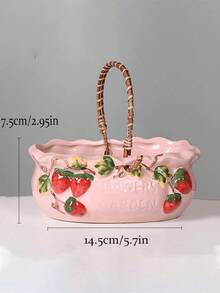 草莓手绘花盆，大直径，可爱有趣的草莓彩绘风格卡通创意陶瓷花盆，春季花盆，阳台装饰，萌趣花盆，超萌植物盆，适合花园/卧室/窗台/酒店/书桌/餐桌装饰，节日装饰，复活节礼物，复活节装饰品，精美礼品，可爱单品 - A - 查看 10