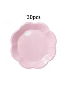 10pcs /20pcs /30pcs 7inch / 9inch Light Pink Party Tableware Set, With Large Lace Paper Plates, Disposable Vertical Striped White Wave-Edge Party Plates, Suitable For Party Table Decorations Men Women - Light Pink - View 9
