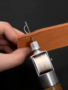 1 Set Sewing Awls, Leather Awls Professional Leather Handcraft Sewing Tools Kit, Leather Repair Tools With Wooden Handle Needles, Leather Belt Canvas Bag Sewing Pliers - Wood Color - View 4