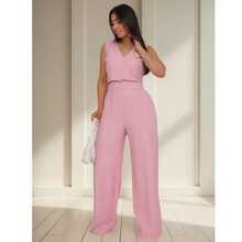 Women's Jumpsuit Roman Pantaloons Tie-Up Elegant Chic Simple Pocket Knot With Belt - 乾枯玫瑰色 - 查看 10