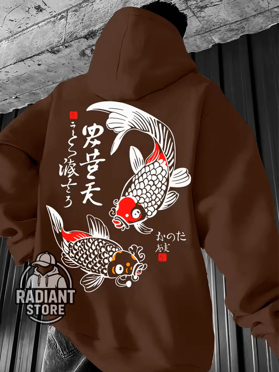 Comfortable Basic Sweatshirt For Everyday Wear. Japanese Carp Art Streetwear Urban Culture Street Fashion Graffiti Skater Skateboarding Unisex Men's Women's Sweatshirt 50% Cotton 50% Polyester Top Premium Streetwear New Release Immediate Shipping Various Colors!! - 鏽棕色 - 查看 1