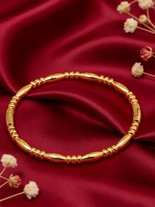 3/1pc - Light Luxury Stainless Steel Bamboo Bangle With Three-Dimensional Bamboo Texture Design, Symbolizing A Sense Of Advancement And Luxury. Stacked And Versatile For Commuting Without Fading, Giving Gifts To Elders And Girlfriends - Gold - View 9
