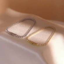 14K镀金立方氧化锆网球手链，马眼造型 - 金色 - 查看 5