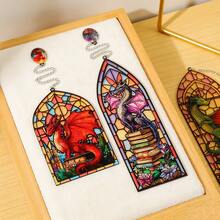 Fantasy Stained Glass Dragon Acrylic Bookmark Set - Gothic Window Design With Charm Pendant, Perfect Gift For Bookworms & Fantasy Fans - SQ1901 - View 3