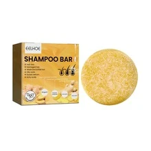 1 pieza Barra de champú de jengibre, control de aceite de limpieza profunda, antifrizz, jabón natural con aceites esenciales de plantas - Amarillo - Ver 10