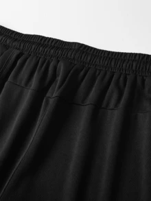 Unisex Casual Sports Jogger Shorts, Double Layer Anti-Exposure Design, Built-In Small Pockets, Drawstring Waist, Knit Fabric - Black - View 6