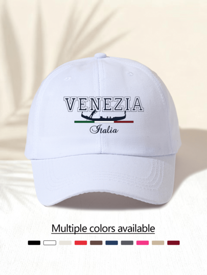 1顶“VENEZIA Talia Italy Venice”字母印花棒球帽，美式复古图案，时尚休闲百搭，高品质，四季皆宜，男女皆宜的必备时尚单品，适合户外活动