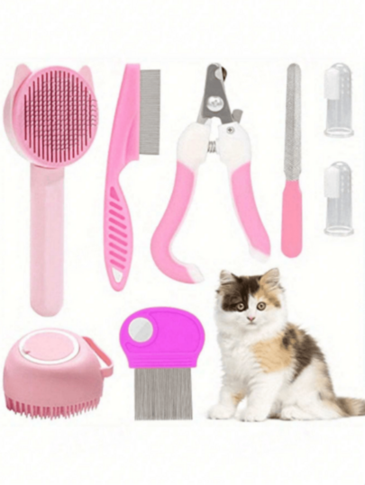8pcs Luxury Cat Grooming Set: Self-Cleaning, Nail & Fur Care, And Essential Dental Care Items For Your Pet's Happiness And Health