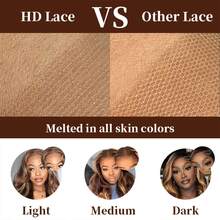 Tóc giả ren phía trước 28 inch, tóc thật, mật độ 200, kiểu sóng thân 5*5 4*4, phần ren đóng không cần keo, tóc pha trộn, đã tỉa sẵn 13x4 13*6, ren phía trước HD, các nút thắt đã được tẩy trắng, mọi thứ đã được chuẩn bị sẵn, phần ren đóng sẵn màu vàng mật ong 4/27, không cần keo, dành cho phụ nữ. - SP4/27 - Xem 7