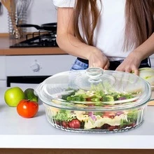Glass Casserole Dish With Lid, 2.8L/3 Quart Ribbed Oval Roasting Pan For Oven And Microwave, Transparent Lead-Free Covered Kitchenware, Multifunctional Deep Glass Food Container For Baking And Cooking - View 4