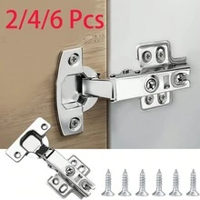 Bản lề tủ 2/4/6 chiếc, bản lề giảm chấn, bản lề phủ toàn bộ tủ kèm ốc vít cho tủ bếp, phòng tắm, phòng ngủ. - Bản lề tủ - 6 cái - Xem 1