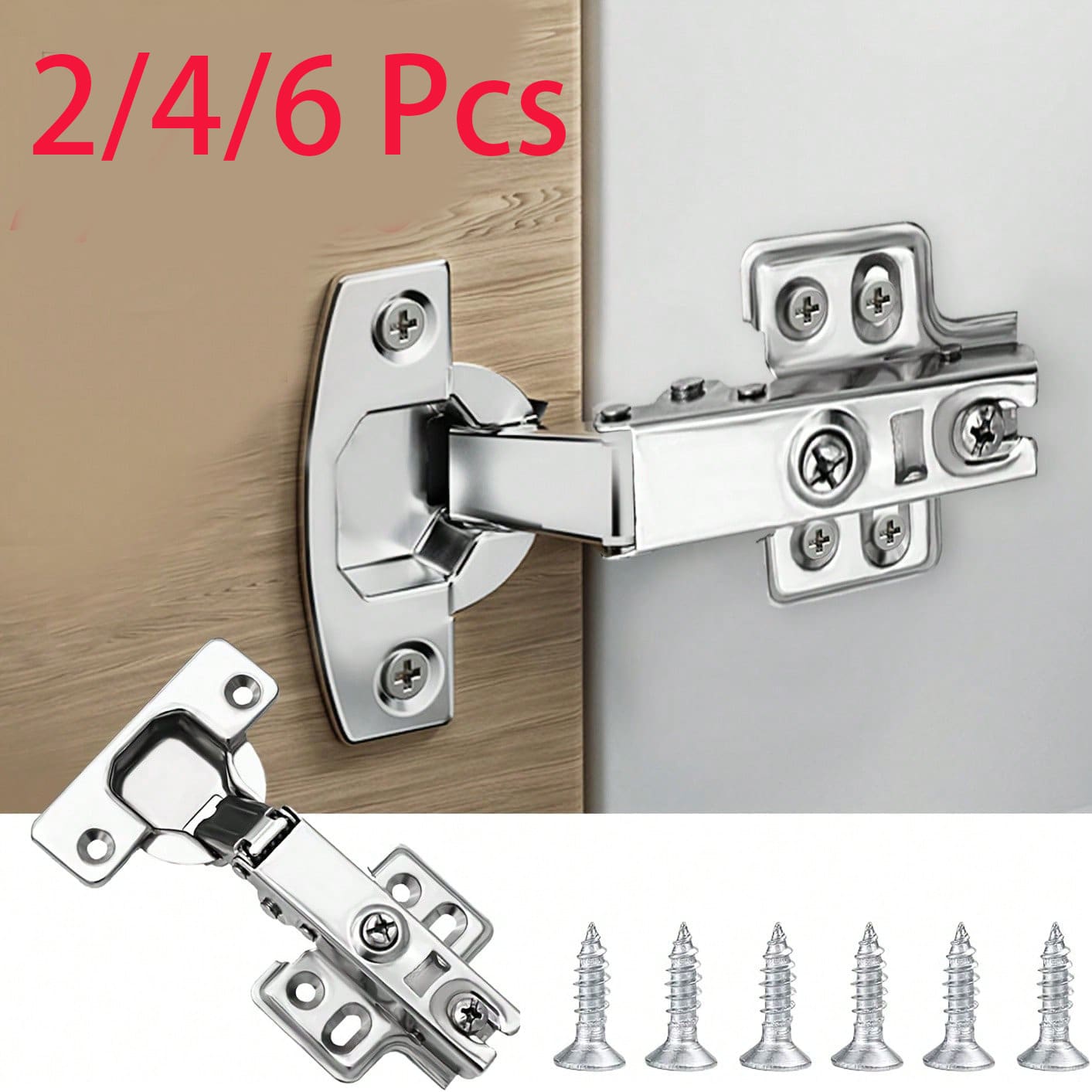 Bản lề tủ 2/4/6 chiếc, bản lề giảm chấn, bản lề phủ toàn bộ tủ kèm ốc vít cho tủ bếp, phòng tắm, phòng ngủ. - Bản lề tủ - 6 cái - Xem 1