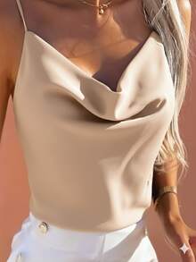 Women's Elegant Boba Collar Tank Top With Adjustable Thin Straps - 米色 - 查看 1