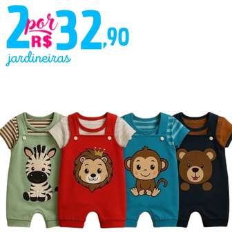 Kit 4 Peças Jardineira de Bebê Menino 2 Jardineiras + 2 Camisetas Fazendinha Verão 0 a 6 Meses