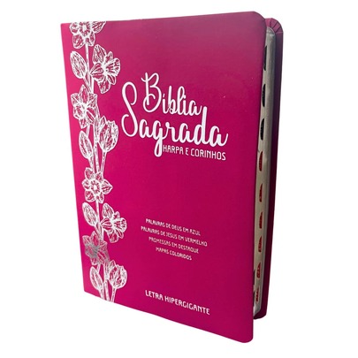 BIBLIA SAGRADA PINK EVANGELICA LETRA HIPERGIGANTE ARC ALMEIDA CORRIGIDA LUXO HARPA INDICE RAMO FLORES