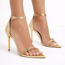 Women's Sandal With Rhinestone Knot, High Stiletto Heel, Gold, Glitter, Elegant, Modern - 金色 - 查看 3