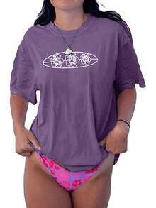 Women's Tops Letter Tee Graphic T-Shirts, Women Teens Oversized Graphic Tee Shirts Y2k Short Sleeve Floral Aesthetic Tshirt Top Summer Cute Preppy Clothes-For Women, Holiday, Vacation,Daily Casual Fashion And Versatility. - Màu Lilac Tím - Xem 17