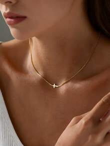 Women's Stainless Steel Cross Pendant Necklace, High-Quality Faith Symbol Necklace, Minimalist Religious Jewelry, Delicate Choker Necklace, Suitable For Daily Wear And Valentine's Day Jewelry Gift - Horizontal Cross Necklace - View 9