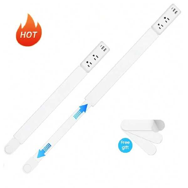 Outlet Extender Stick 22"-34" With 2 AC Outlets & USB-A,USB-C Ports,180°Rotating Wall Plug Socket Access Hard-To-Reach Extension Cord Extender Behind Nightstand,Sofa