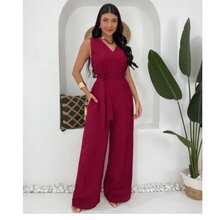 Women's Jumpsuit Roman Pantaloons Tie-Up Elegant Chic Simple Pocket Knot With Belt - 玫瑰紅 - 查看 7
