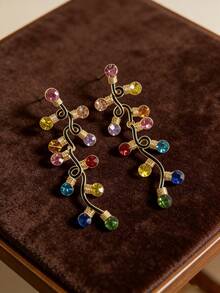 1对彩色水晶吊坠耳环，女士多巴胺色藤蔓耳环，适合婚礼/派对/度假佩戴，周年纪念日/母亲节/情人节/圣诞节的贴心礼物 - 彩色的 - 查看 9