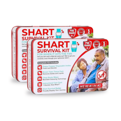 Funny Shart Survival Kit. Ultimate Poop Prank Gag Gift Set Contains Wet Wipes, Disposable Underwear, Tissues And Hilarious Badge. Novelty Fart Potty Pack Great For Friends Or Family