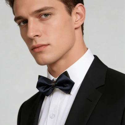 1 chiếc nơ đeo cổ nam có họa tiết, nơ đeo cổ trang trọng cho bữa tối công sở, ghim cài ve áo hình hoa kiểu Anh đa năng, nơ đeo cổ hình tam giác cao cấp trên nền đen chấm bi, thanh lịch.