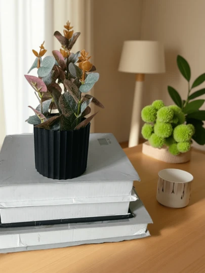 21cm Artificial Plant Fake Plant Eucalyptus Leaves Branches Faux Greenery Home Office Desk Dining Table Wedding Decor Black Potted Plant