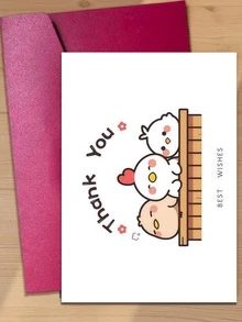 1张可爱卡通小鸡感谢贺卡 / 卡通小鸡萌系 / 柔美可爱三只小鸡治愈系 / “感谢，祝您一切顺利” 送上最美好的祝愿 / 适用于朋友、女友、同学、长辈、兄弟姐妹、老师等。日常感恩与节日祝福，用途广泛，可爱卡片（包含1张卡片和1个信封，尺寸：4.3英寸 x 6.3英寸） - 款式A - 查看 1