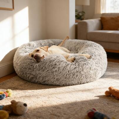Soft Round Pet Bed, Washable Dog/Cat Bed, Warm Winter Pet Sofa Bed, Soft Long Plush Pet Nest, Anti-Slip Pet Mat, Comfortable Soothing Pet Bed Suitable For Small/Medium Dogs And Cats