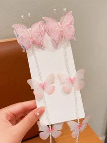 2 chiếc kẹp tóc hình bướm tết bện, phụ kiện tóc kiểu công chúa có tua rua - Nhiều màu - Xem 7