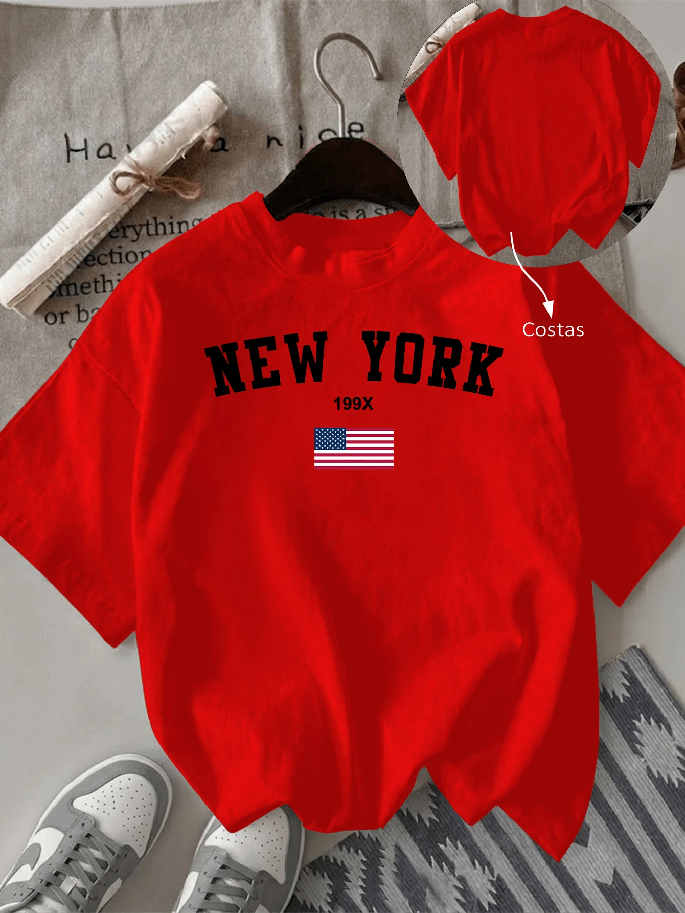 Camiseta Camisa New York 199X Feminino Masculino Qualidade Premium Tecido Respiravel Varias Cores Estilo Top - Vermelho - Visão 1